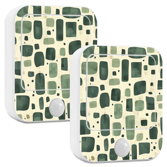 Yayeee 2-Pack Plug in LED Night Lights with Light Sensors Motion Detectors, Green Geometric