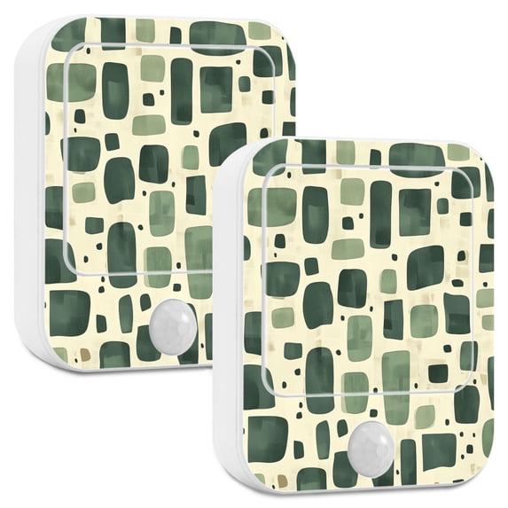 Yayeee LED Night Lights with Motion Detectors Auto Dusk to Dawn Light Sensors, 2 Pack, Green Geometric