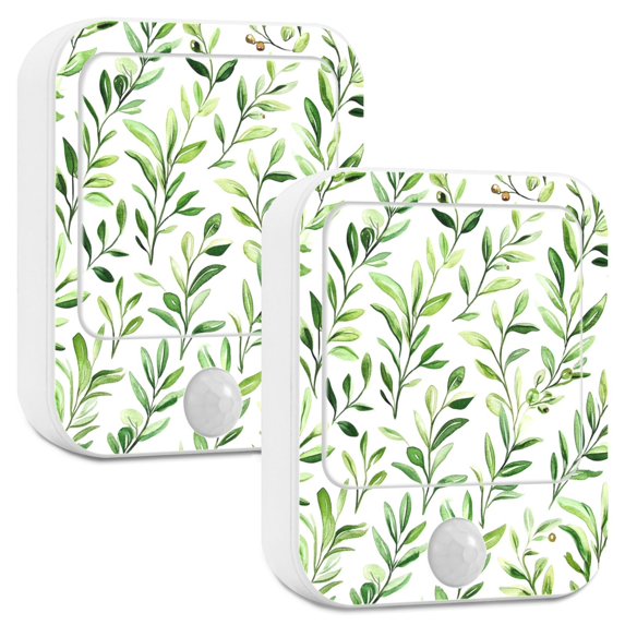 Yayeee 2-Pack Plug in LED Night Lights with Light Sensors Motion Detectors, Green Leafy Pattern