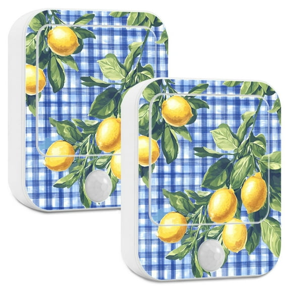 Yayeee 2-Pack Plug in LED Night Lights with Light Sensors Motion Detectors, Green Lemon Plaid