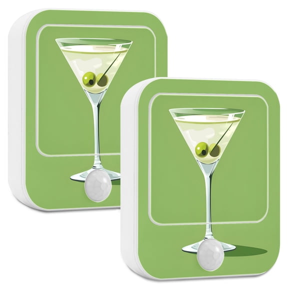 Yayeee LED Night Lights with Motion Detectors Auto Dusk to Dawn Light Sensors, 2 Pack, Green Martini Glass