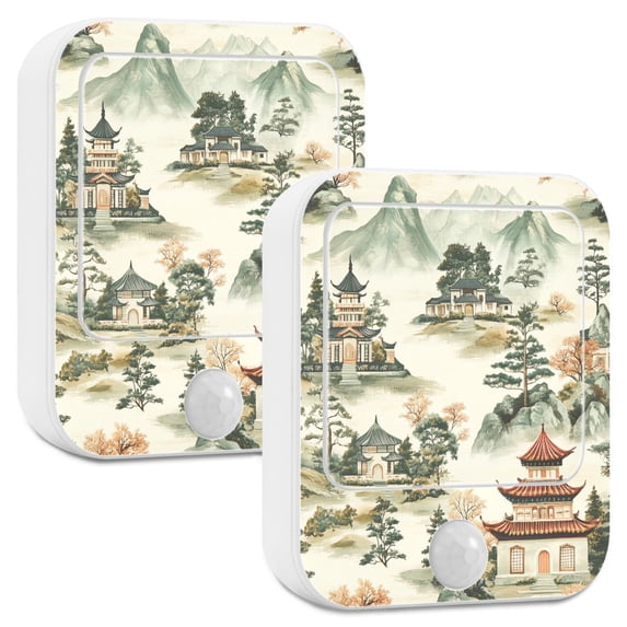 Yayeee 2-Pack Plug in LED Night Lights with Light Sensors Motion Detectors, Green Mountain Pattern