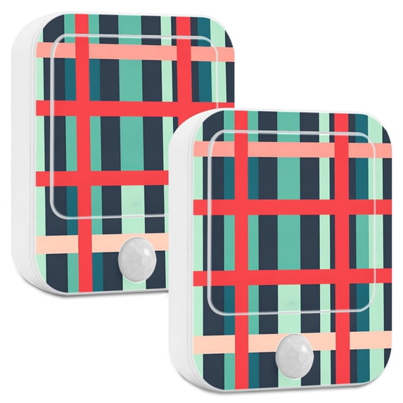 Yayeee LED Night Lights with Motion Detectors Auto Dusk to Dawn Light Sensors, 2 Pack, Green Plaid