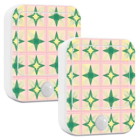 Yayeee LED Night Lights with Motion Detectors Auto Dusk to Dawn Light Sensors, 2 Pack, Green Symmetrical Stars