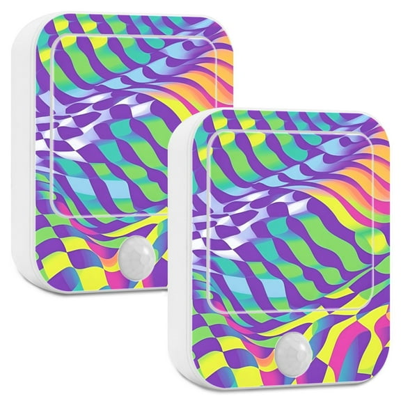 Yayeee 2-Pack Plug in LED Night Lights with Light Sensors Motion Detectors, Green Wavy Pattern