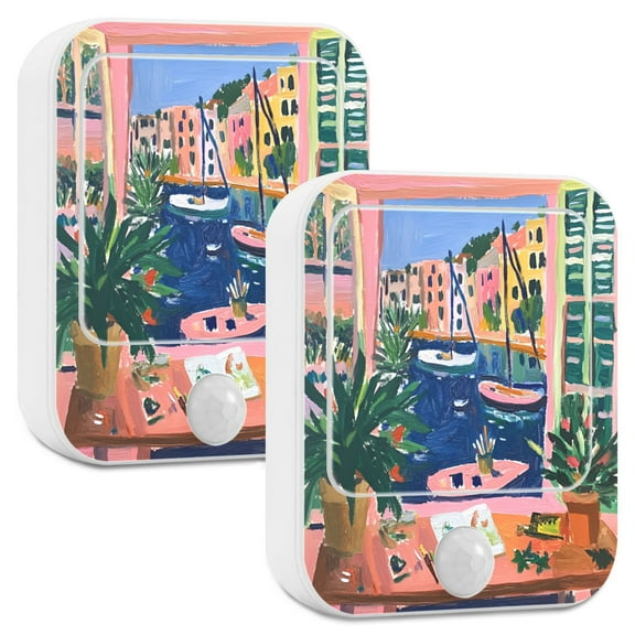 Yayeee 2-Pack Plug in LED Night Lights with Light Sensors Motion Detectors, Green Window