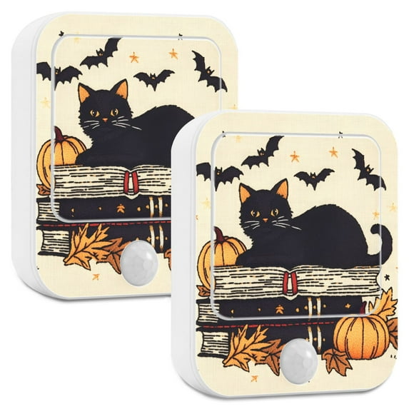 Yayeee LED Night Lights with Motion Detectors Auto Dusk to Dawn Light Sensors, 2 Pack, Halloween Cat