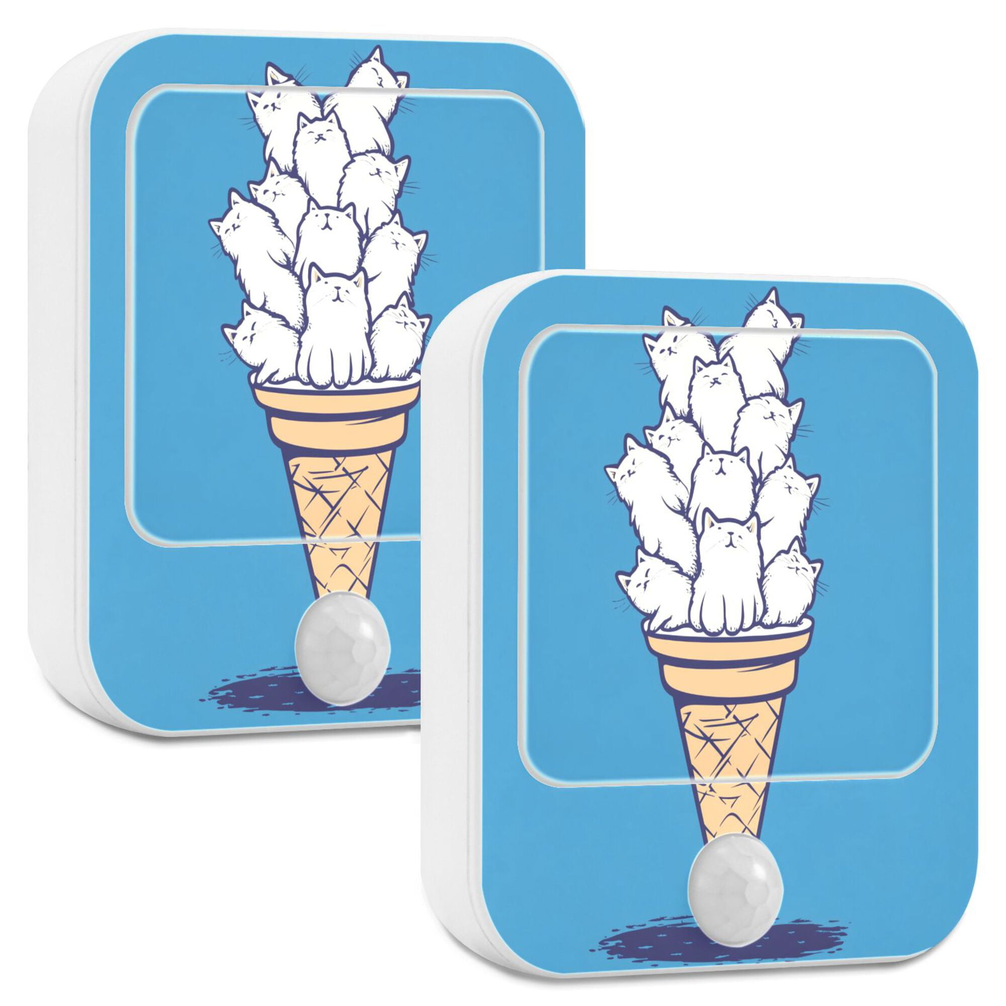 Yayeee LED Night Lights with Motion Detectors Auto Dusk to Dawn Light Sensors, 2 Pack, Ice Cream Cat