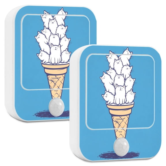 Yayeee 2-Pack Plug in LED Night Lights with Light Sensors Motion Detectors, Ice Cream Cat