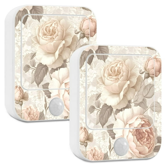 Yayeee 2-Pack Plug in LED Night Lights with Light Sensors Motion Detectors, Lace and Floral