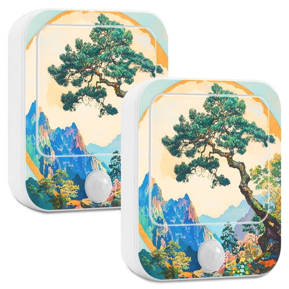 Yayeee 2-Pack Plug in LED Night Lights with Light Sensors Motion Detectors, Large Pine Tree