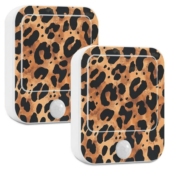 Yayeee LED Night Lights with Motion Detectors Auto Dusk to Dawn Light Sensors, 2 Pack, Leopard Pattern