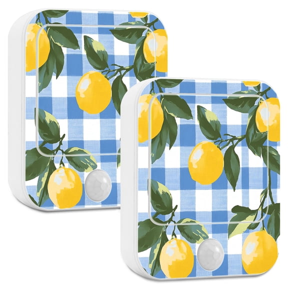 Yayeee LED Night Lights with Motion Detectors Auto Dusk to Dawn Light Sensors, 2 Pack, Light Blue Plaid