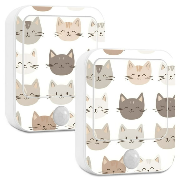 Yayeee 2-Pack Plug in LED Night Lights with Light Sensors Motion Detectors, Light Gray Cat Pattern