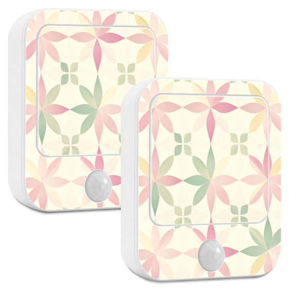 Yayeee LED Night Lights with Motion Detectors Auto Dusk to Dawn Light Sensors, 2 Pack, Light Pink Geometric