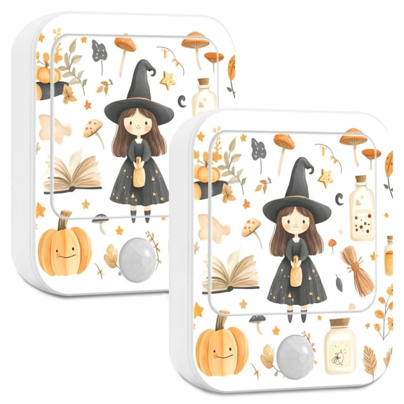 Yayeee LED Night Lights with Motion Detectors Auto Dusk to Dawn Light Sensors, 2 Pack, Magical Halloween Girl