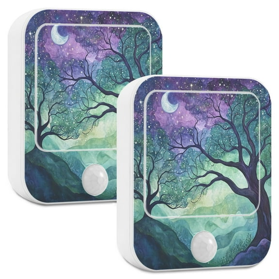 Yayeee 2-Pack Plug in LED Night Lights with Light Sensors Motion Detectors, Moonlight Forest