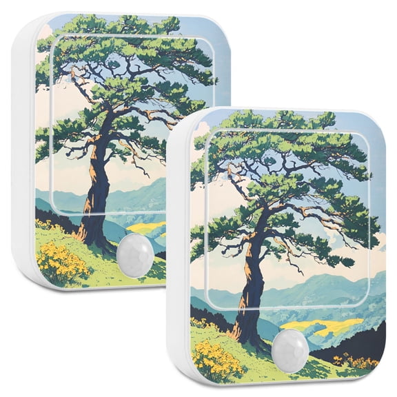 Yayeee 2-Pack Plug in LED Night Lights with Light Sensors Motion Detectors, Mounatin at Dawn