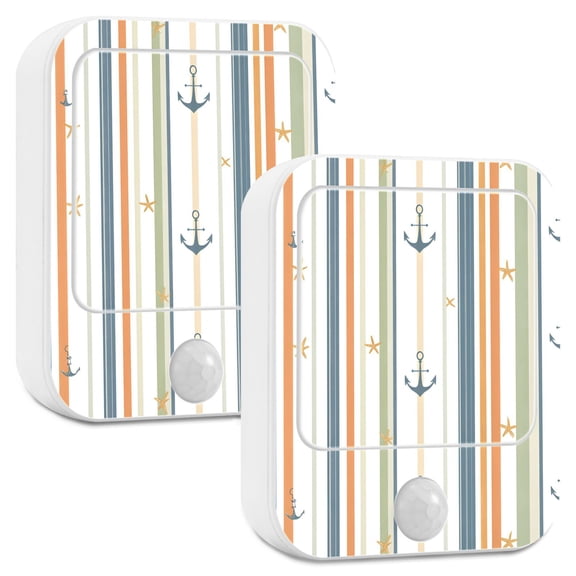 Yayeee LED Night Lights with Motion Detectors Auto Dusk to Dawn Light Sensors, 2 Pack, Nautical Pattern
