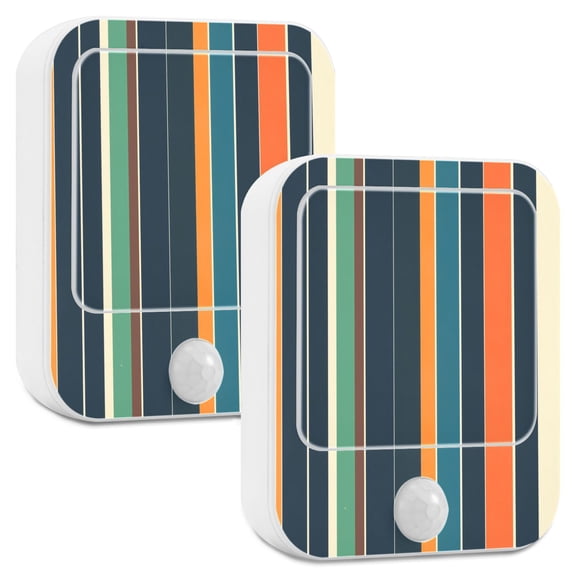 Yayeee 2-Pack Plug in LED Night Lights with Light Sensors Motion Detectors, Navy Blue Stripes