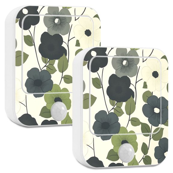 Yayeee 2-Pack Plug in LED Night Lights with Light Sensors Motion Detectors, Navy Flower