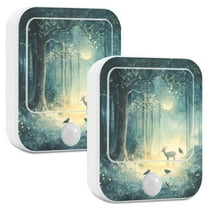 Yayeee 2-Pack Plug in LED Night Lights with Light Sensors Motion Detectors, Night Forest Scene