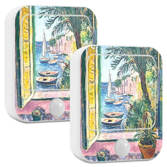 Yayeee 2-Pack Plug in LED Night Lights with Light Sensors Motion Detectors, Ocean Boat