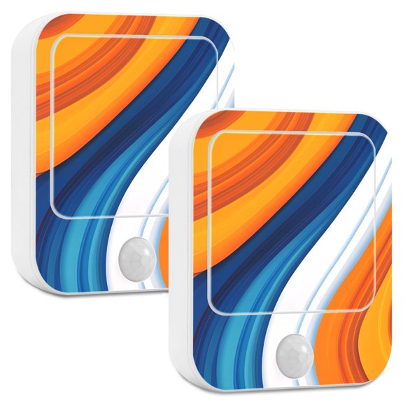 Yayeee 2-Pack Plug in LED Night Lights with Light Sensors Motion Detectors, Orange Abstract Wavy