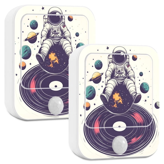 Yayeee LED Night Lights with Motion Detectors Auto Dusk to Dawn Light Sensors, 2 Pack, Orange Astronaut Planet