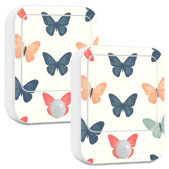 Yayeee 2-Pack Plug in LED Night Lights with Light Sensors Motion Detectors, Orange Butterflies