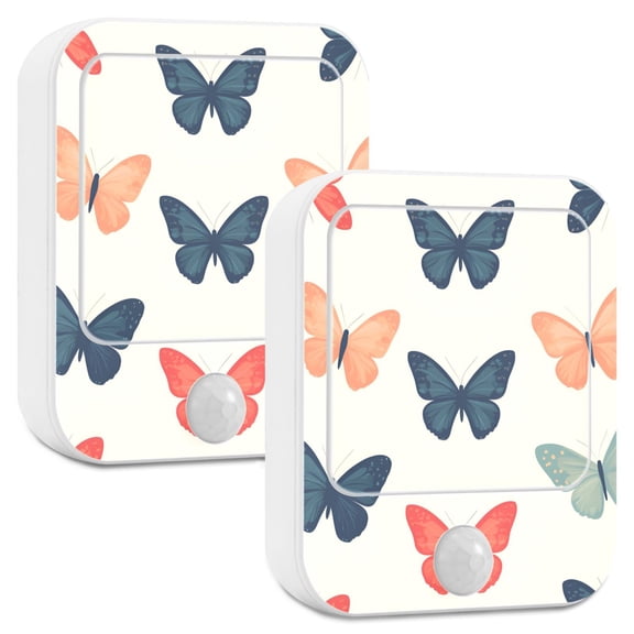 Yayeee 2-Pack Plug in LED Night Lights with Light Sensors Motion Detectors, Orange Butterflies