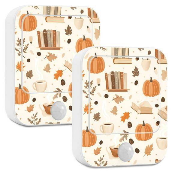 Yayeee 2-Pack Plug in LED Night Lights with Light Sensors Motion Detectors, Orange Fall Pumpkin
