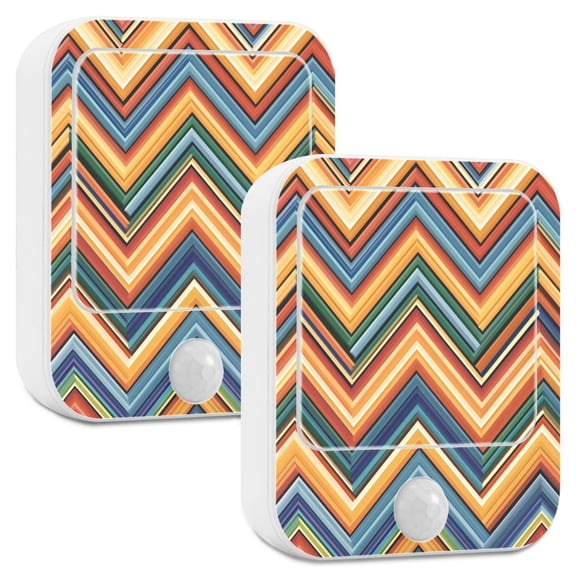 Yayeee LED Night Lights with Motion Detectors Auto Dusk to Dawn Light Sensors, 2 Pack, Orange Geometric