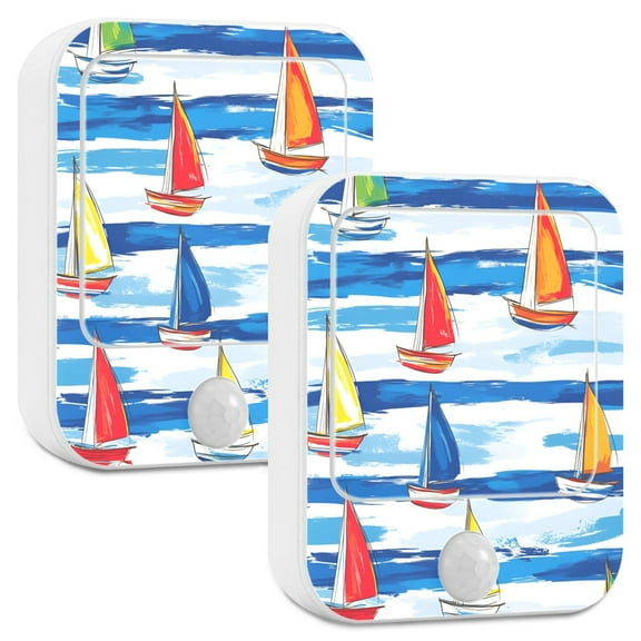 Yayeee 2-Pack Plug in LED Night Lights with Light Sensors Motion Detectors, Orange Sailboats