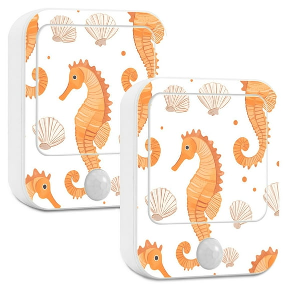 Yayeee LED Night Lights with Motion Detectors Auto Dusk to Dawn Light Sensors, 2 Pack, Orange Seahorse