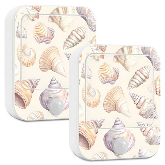 Yayeee 2-Pack Plug in LED Night Lights with Light Sensors Motion Detectors, Orange Watercolor Seashells