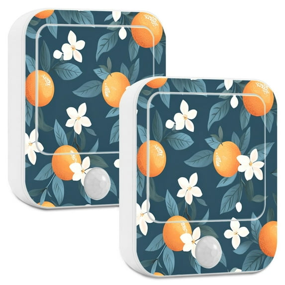 Yayeee 2-Pack Plug in LED Night Lights with Light Sensors Motion Detectors, Oranges Pattern