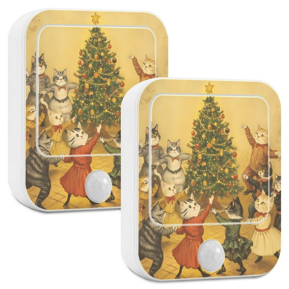 Yayeee 2-Pack Plug in LED Night Lights with Light Sensors Motion Detectors, Party Of Cats