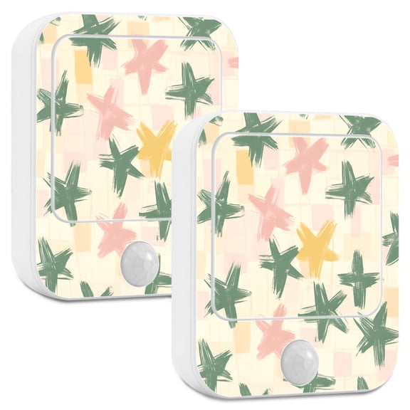 Yayeee LED Night Lights with Motion Detectors Auto Dusk to Dawn Light Sensors, 2 Pack, Pastel Pink Stars