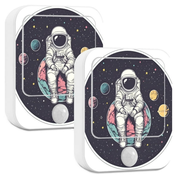Yayeee 2-Pack Plug in LED Night Lights with Light Sensors Motion Detectors, Pink Astronaut Planet