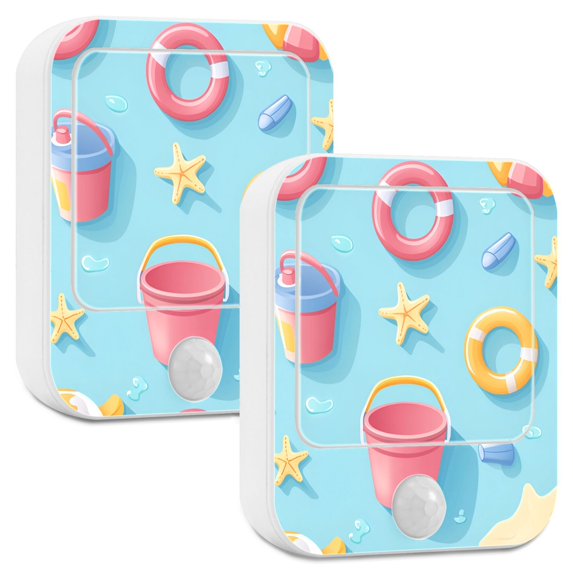 Yayeee LED Night Lights with Motion Detectors Auto Dusk to Dawn Light Sensors, 2 Pack, Pink Beach Toys Pattern