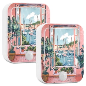 Yayeee LED Night Lights with Motion Detectors Auto Dusk to Dawn Light Sensors, 2 Pack, Pink Boat