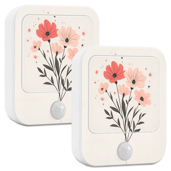 Yayeee 2-Pack Plug in LED Night Lights with Light Sensors Motion Detectors, Pink Flower