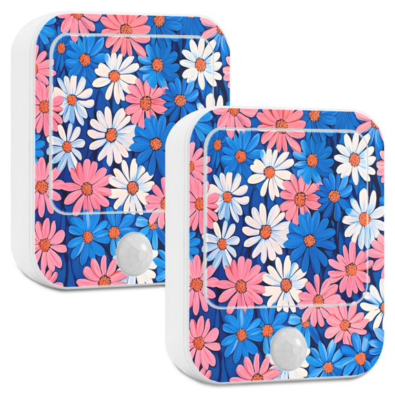 Yayeee LED Night Lights with Motion Detectors Auto Dusk to Dawn Light Sensors, 2 Pack, Pink Flowers Pattern