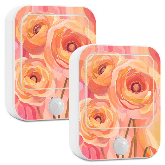 Yayeee 2-Pack Plug in LED Night Lights with Light Sensors Motion Detectors, Pink Flowers