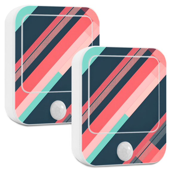 Yayeee LED Night Lights with Motion Detectors Auto Dusk to Dawn Light Sensors, 2 Pack, Pink Geometric