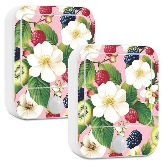Yayeee LED Night Lights with Motion Detectors Auto Dusk to Dawn Light Sensors, 2 Pack, Pink Raspberries
