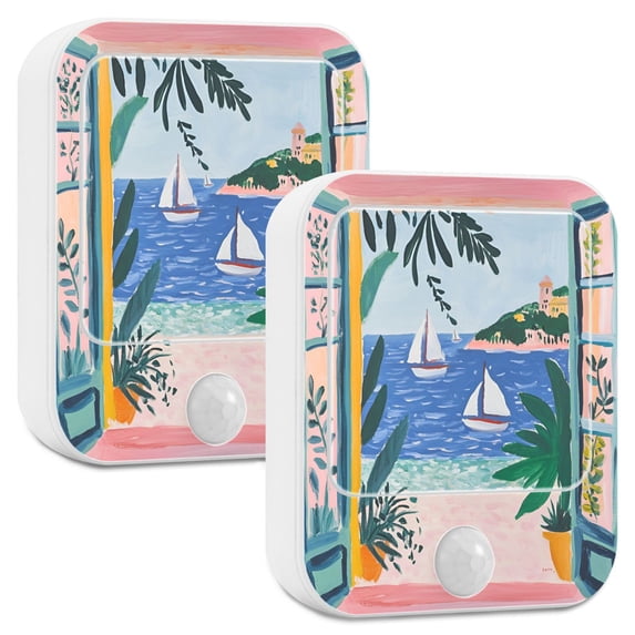 Yayeee LED Night Lights with Motion Detectors Auto Dusk to Dawn Light Sensors, 2 Pack, Pink Seaside