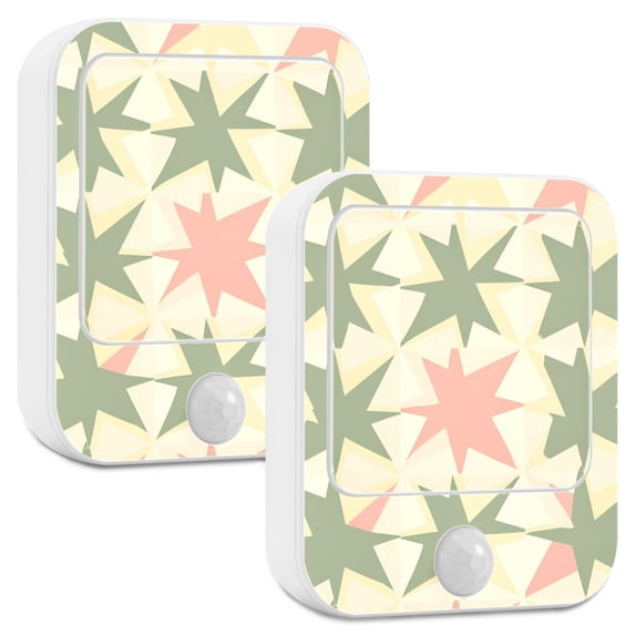 Yayeee LED Night Lights with Motion Detectors Auto Dusk to Dawn Light Sensors, 2 Pack, Pink and Green Geometric