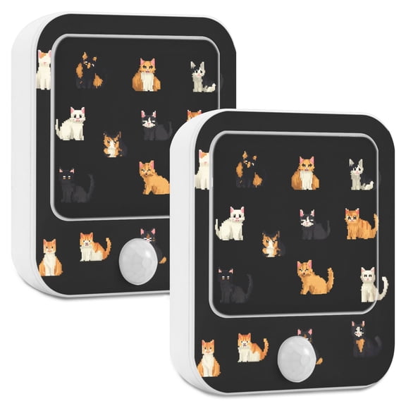 Yayeee LED Night Lights with Motion Detectors Auto Dusk to Dawn Light Sensors, 2 Pack, Pixel Cat
